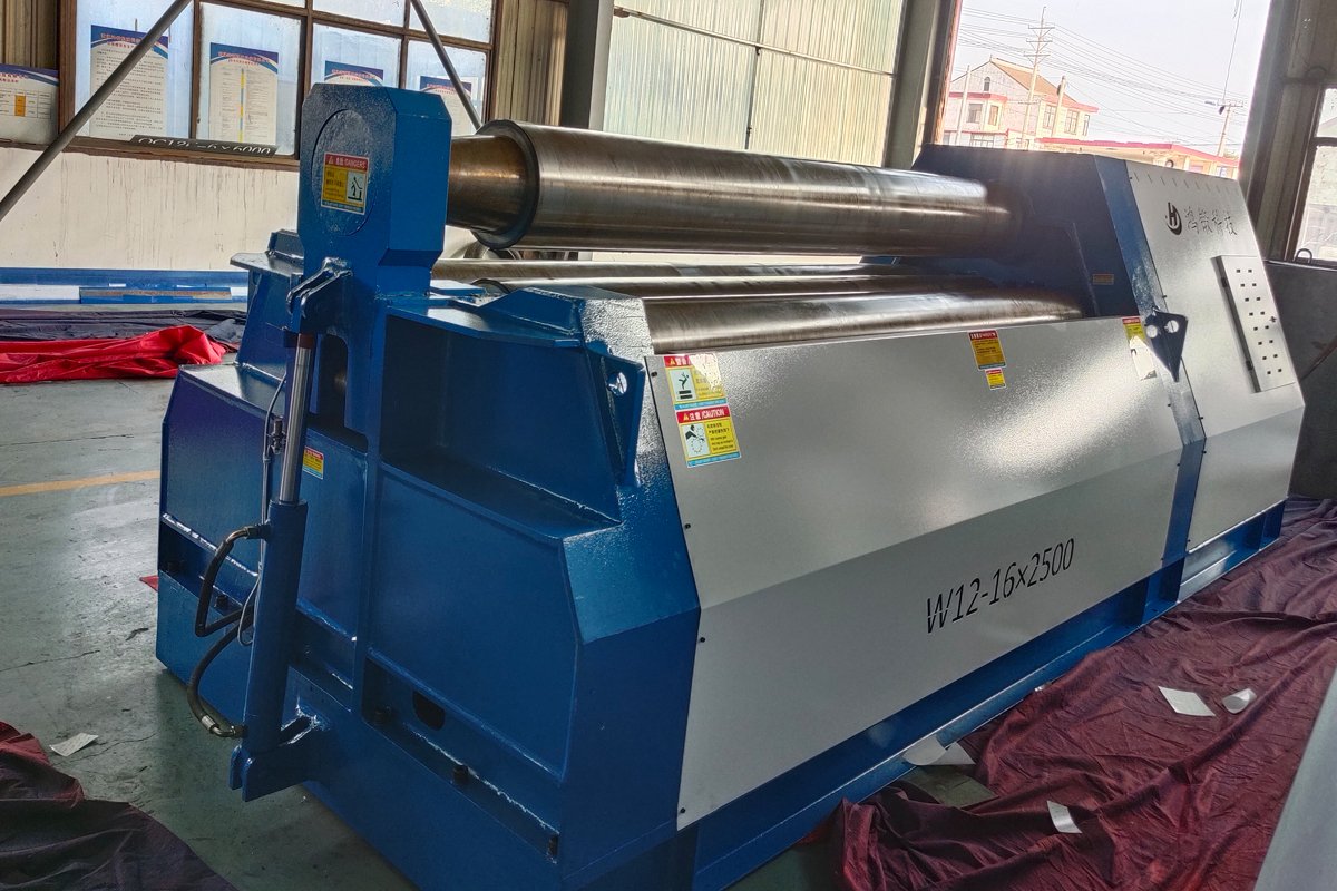 Angled view of W12CNC 20x2000 CNC 4 roll plate rolling machine